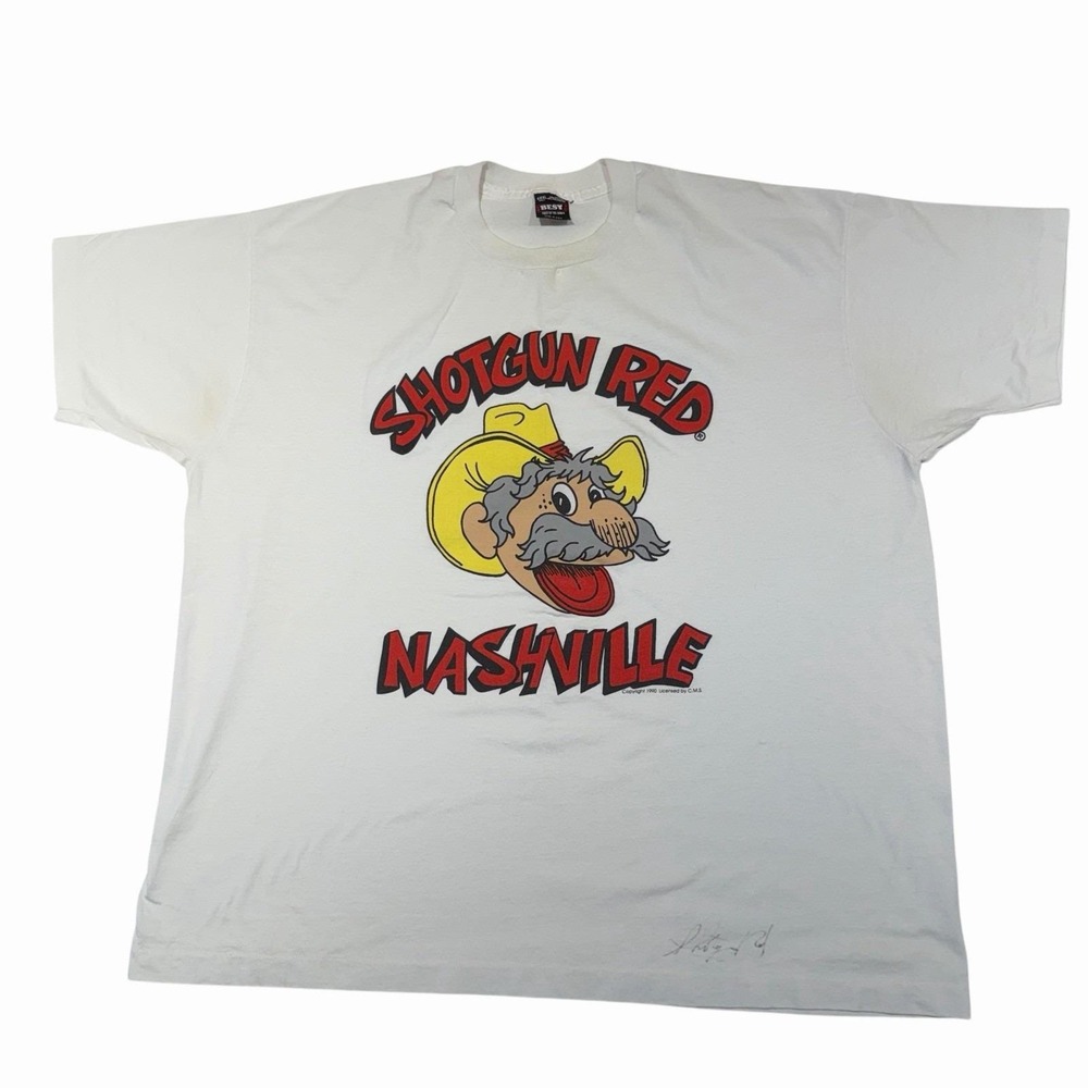 VTG 90s Shotgun Red Nashville T Shirt 3X USA Made Single Stitch Autographed READ